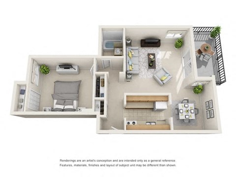 a floor plan of a 1 bedroom apartment with a balcony